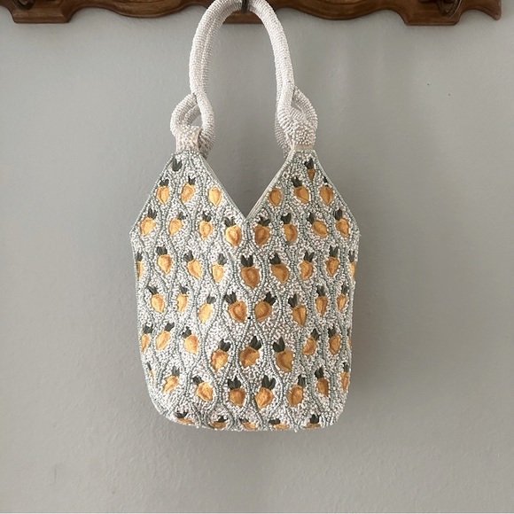 Mirasol bag lemons white beaded embroidered handmade India - Picture 1 of 11